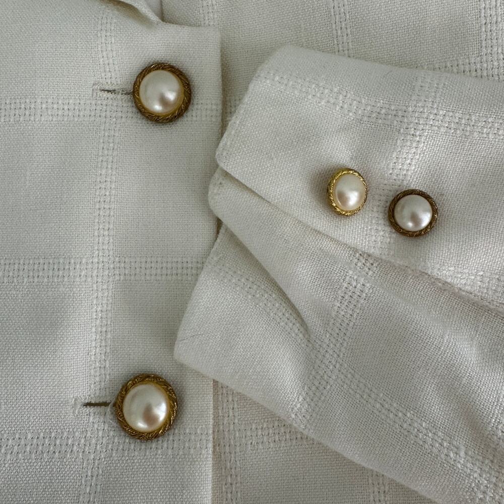 Vintage Charter Club Ivory Pearl Button Longline Blazer Petite size 10/M - Picture 8 of 11